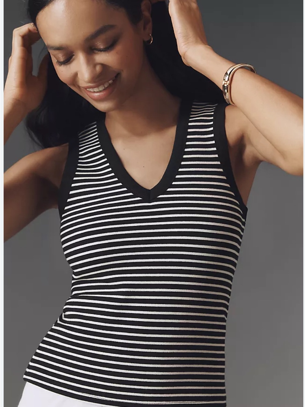 Maeve Black & White Striped V-Neck Tank Top Anthropologie Small